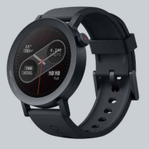 Black round dial men’s smartwatch with fitness display