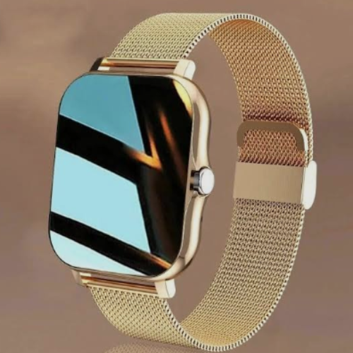 Gold mesh strap women’s smartwatch with touch screen display