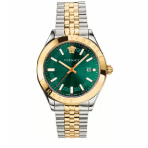 Men’s luxury watch with green dial and gold silver metal strap