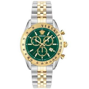 Versace green chronograph men’s watch with gold and silver metal strap